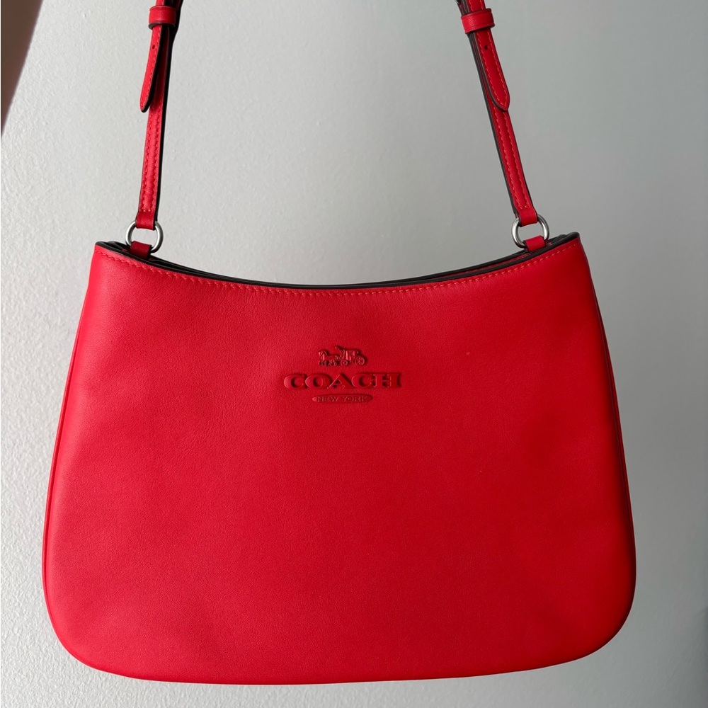 Coach Cherry Red Leather Penelope Shoulder Bag with Silver Hardware